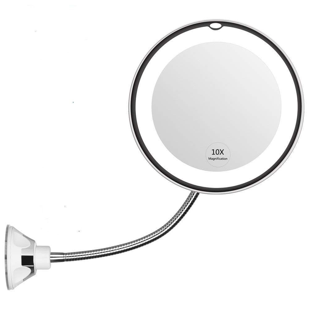 JiBen Flexible Gooseneck LED 10X Magnifying Makeup Mirror