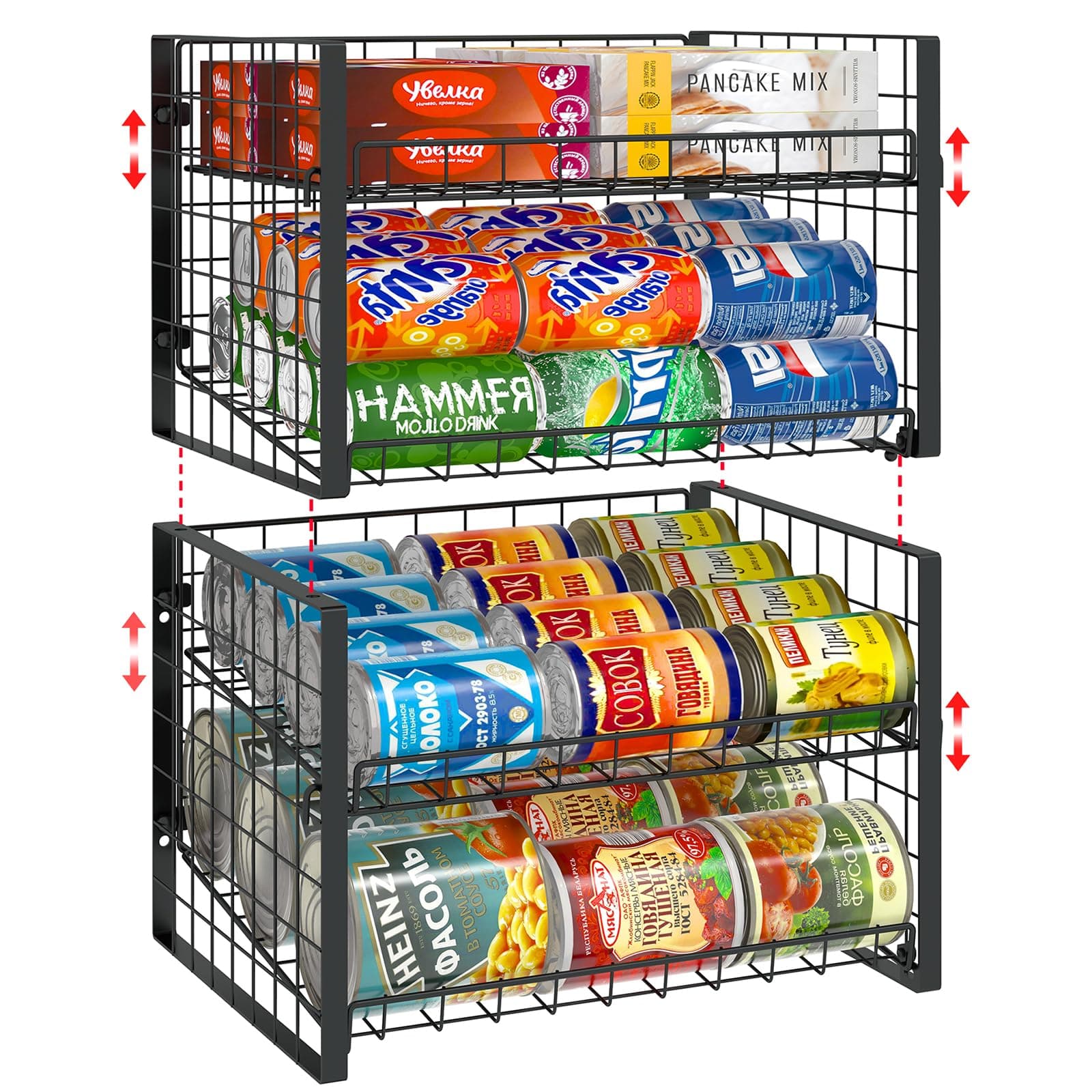 JKsmart 2-Tier Stackable Can Rack, Adjustable Black - 2 Pack