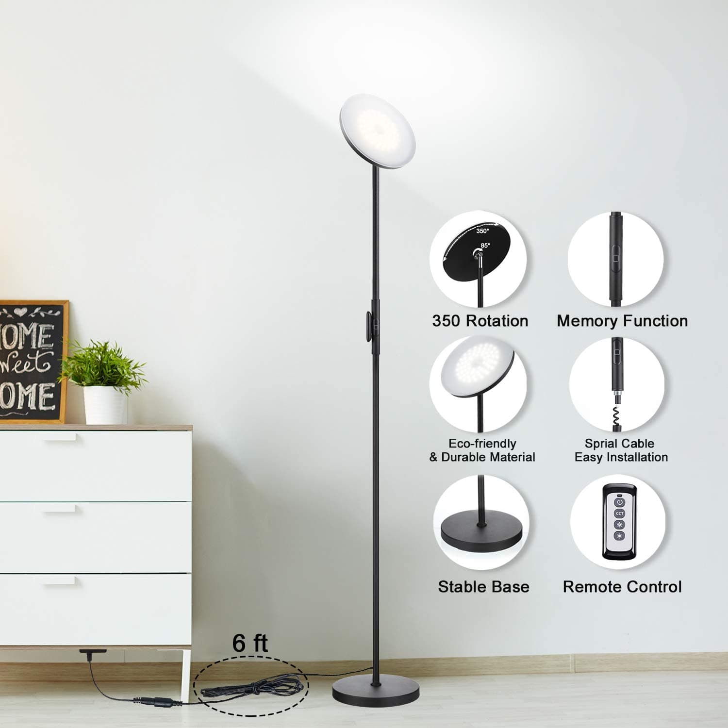 JOOFO LED Torchiere Floor Lamp with Remote