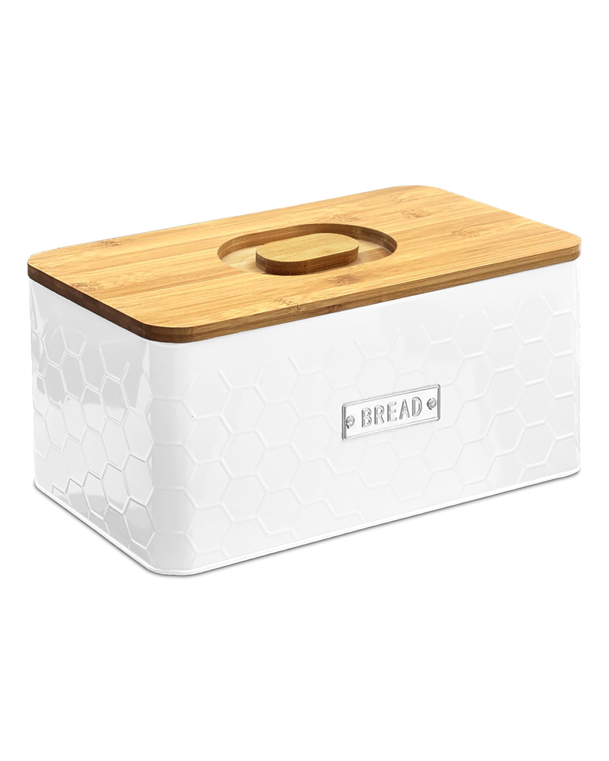 JRENINET Metal Bread Box with Bamboo Cutting Board Lid