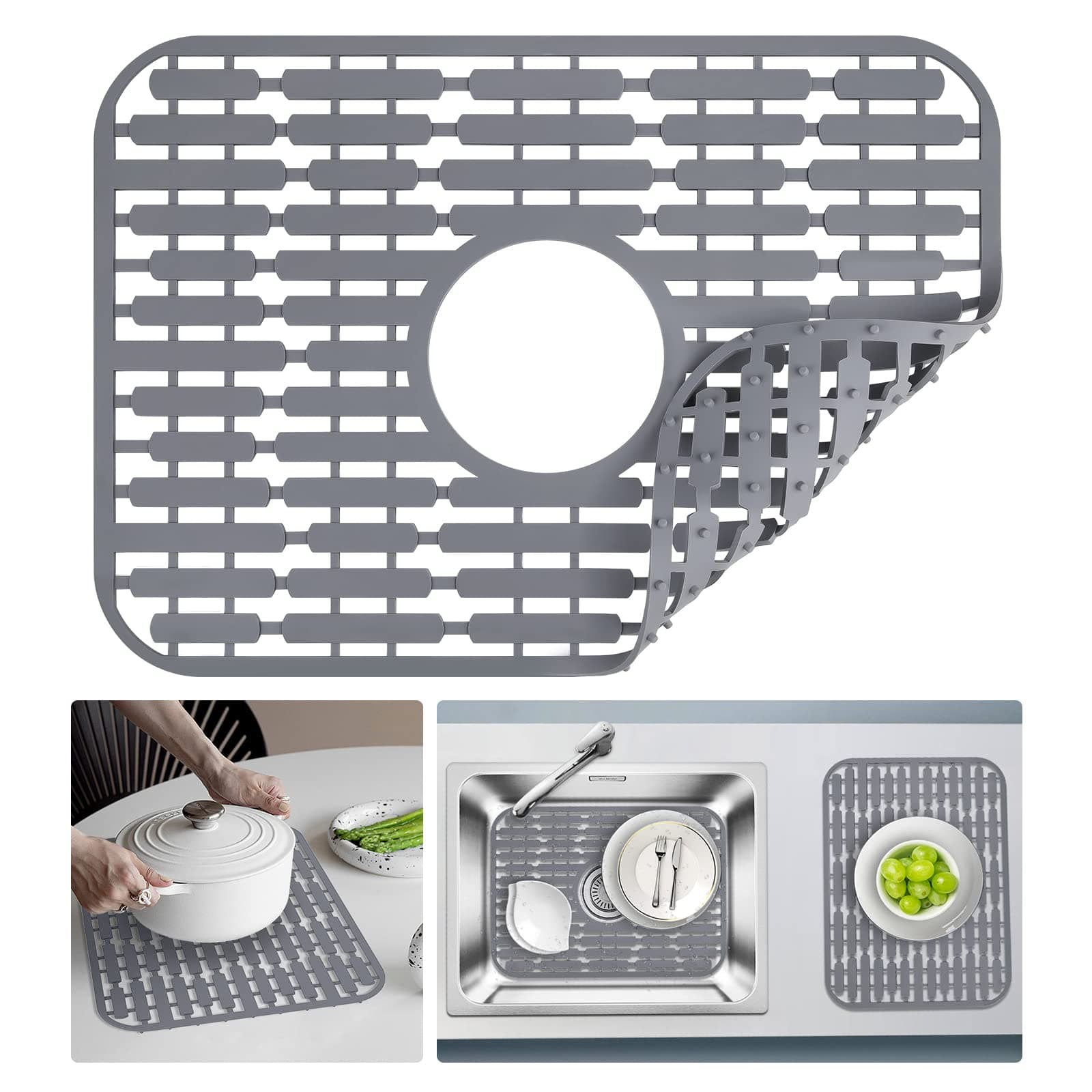 JUSTOGO Silicone Sink Mat for Farmhouse Sink