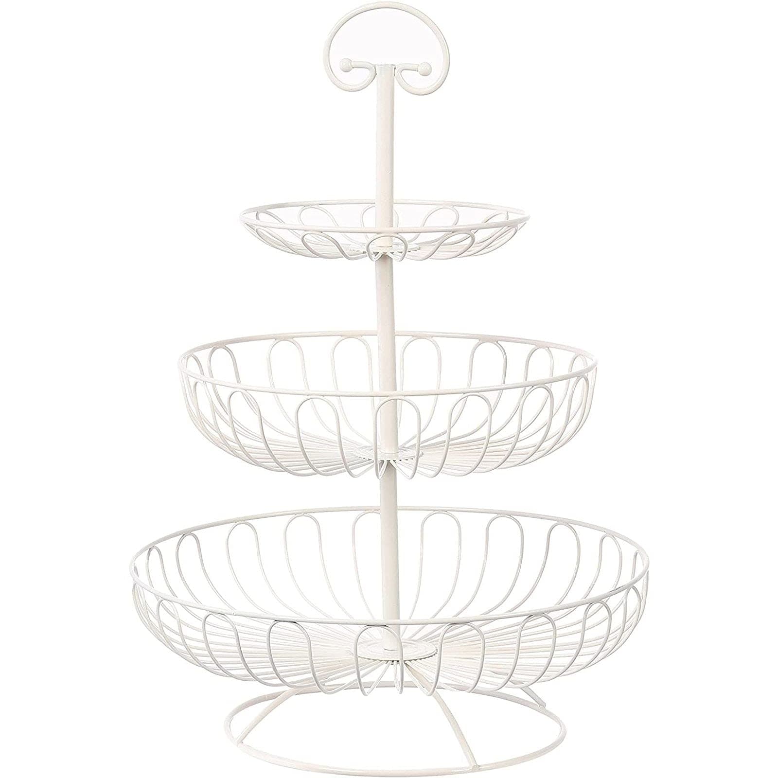 Juvale 3-Tier White Wire Fruit Basket with Carry Handle