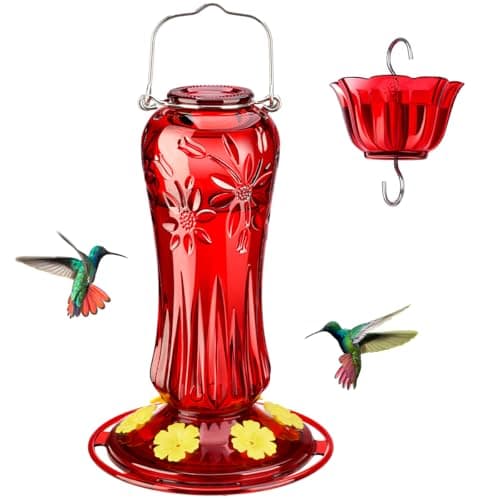 Kingsyard Glass Hummingbird Feeder for Outdoors, Red