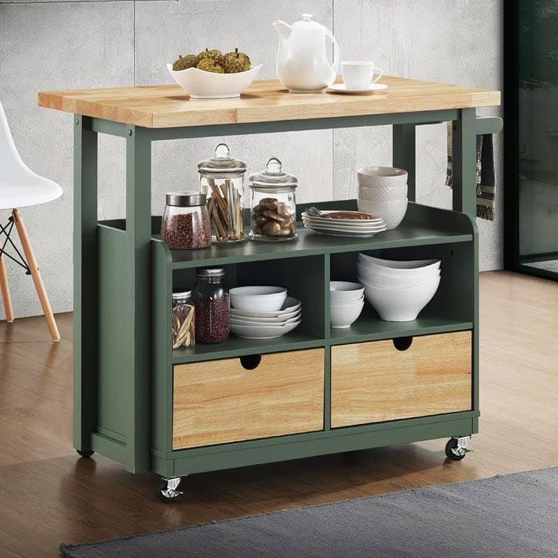 Rolling Kitchen Island Cart with Butcher Block Top