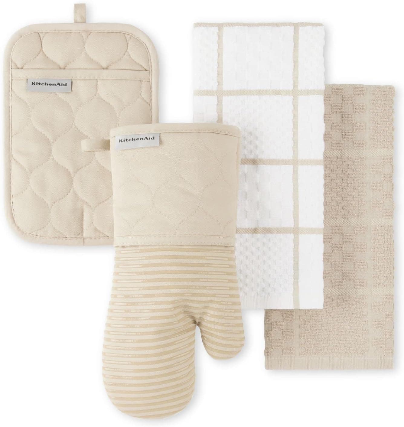 KitchenAid Quilted Cotton Terry Oven Mitt and Pot Holder 4-Pack