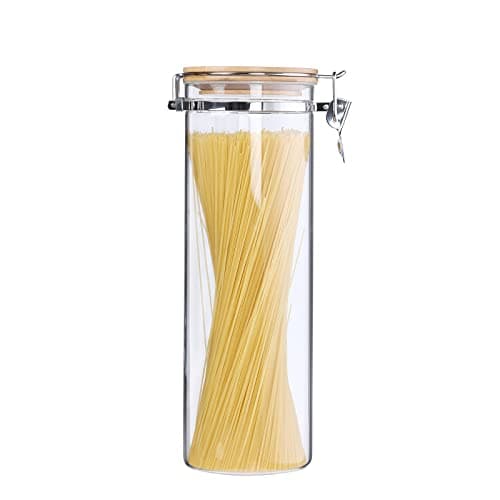 KKC Glass Spaghetti Storage Jar with Wooden Lid, 63 oz.
