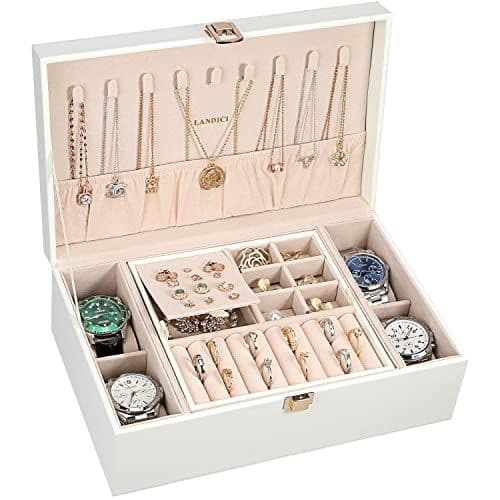 LANDICI Large Jewelry Organizer Box (2-Layer)