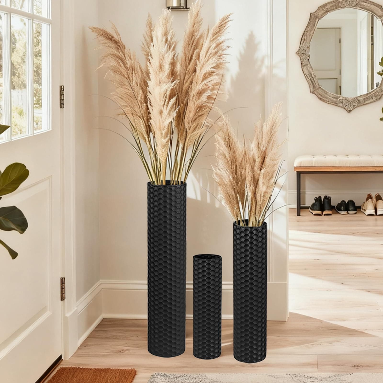Large Clear Glass Floor Vase, 15 inch Tall for Pampas Grass