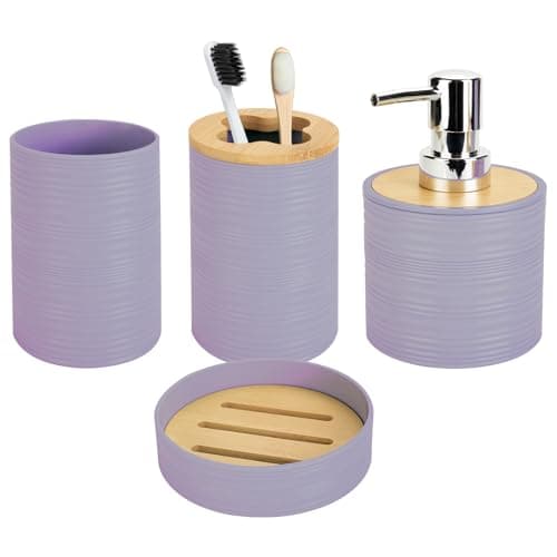 Lavender Bathroom Accessories Set - Soap Dispenser and Toothbrush Holder