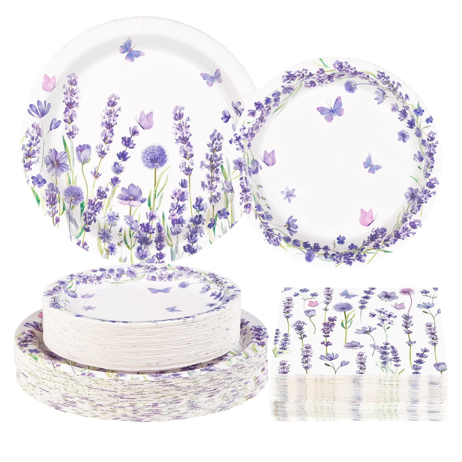 Funnymoom 200pcs Lavender Floral Party Supplies Kit, Disposable