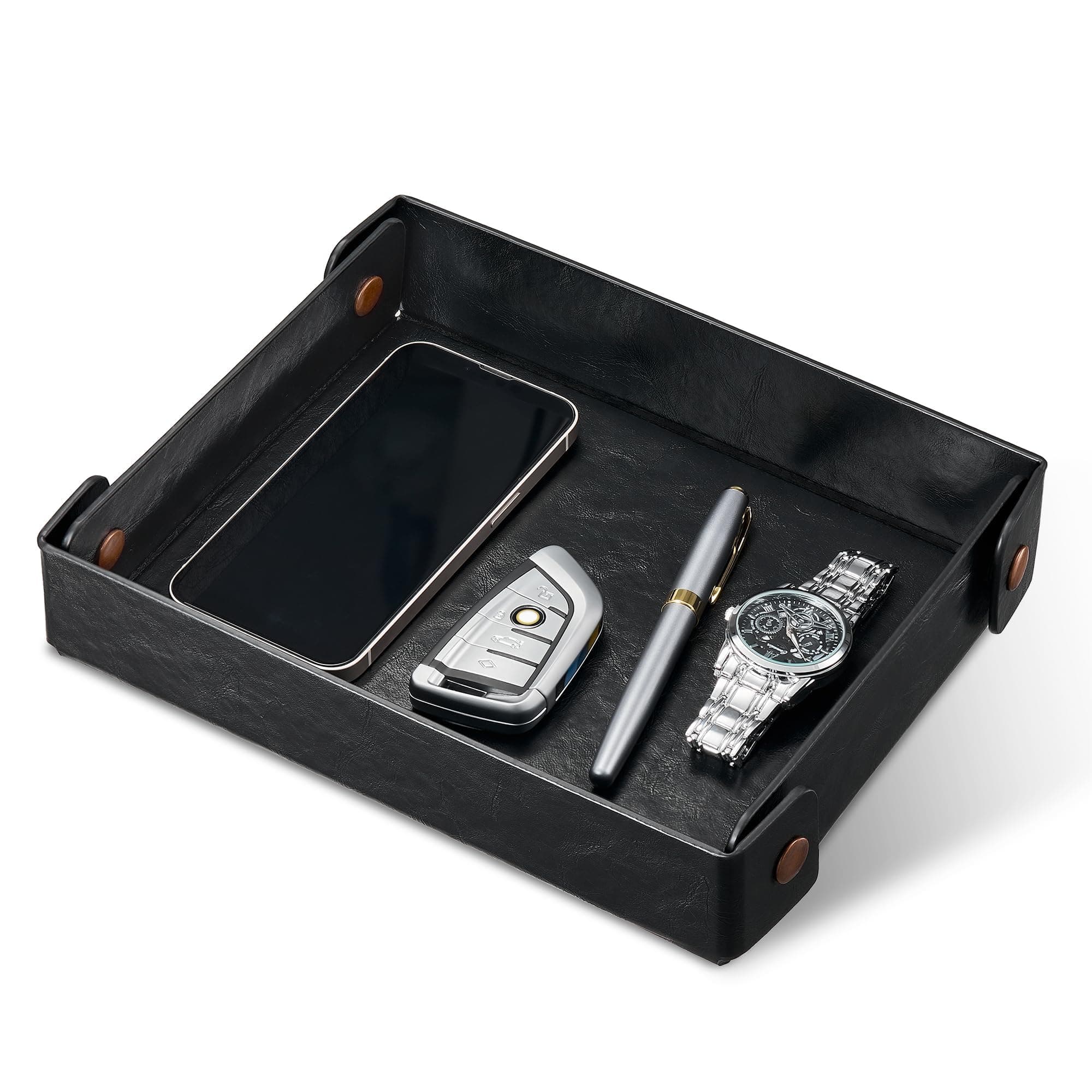 PU Leather Valet Tray Catchall Organizer