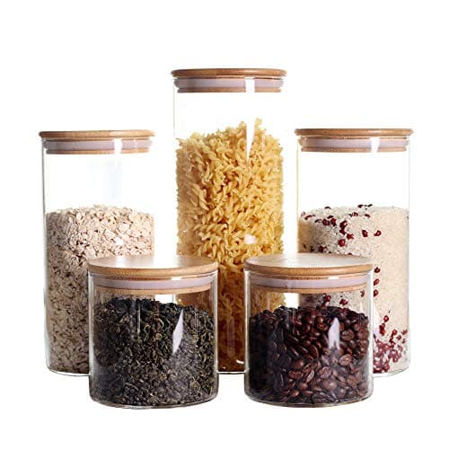 Leaves and Trees Stackable Glass Canisters with Bamboo Lids, 5-Pack