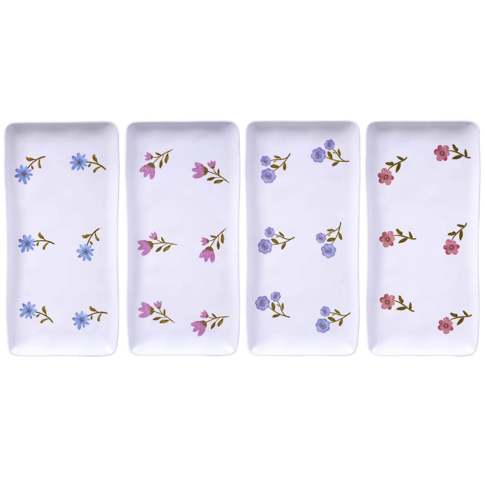 Lechoo Rectangular Melamine Floral Tray Set