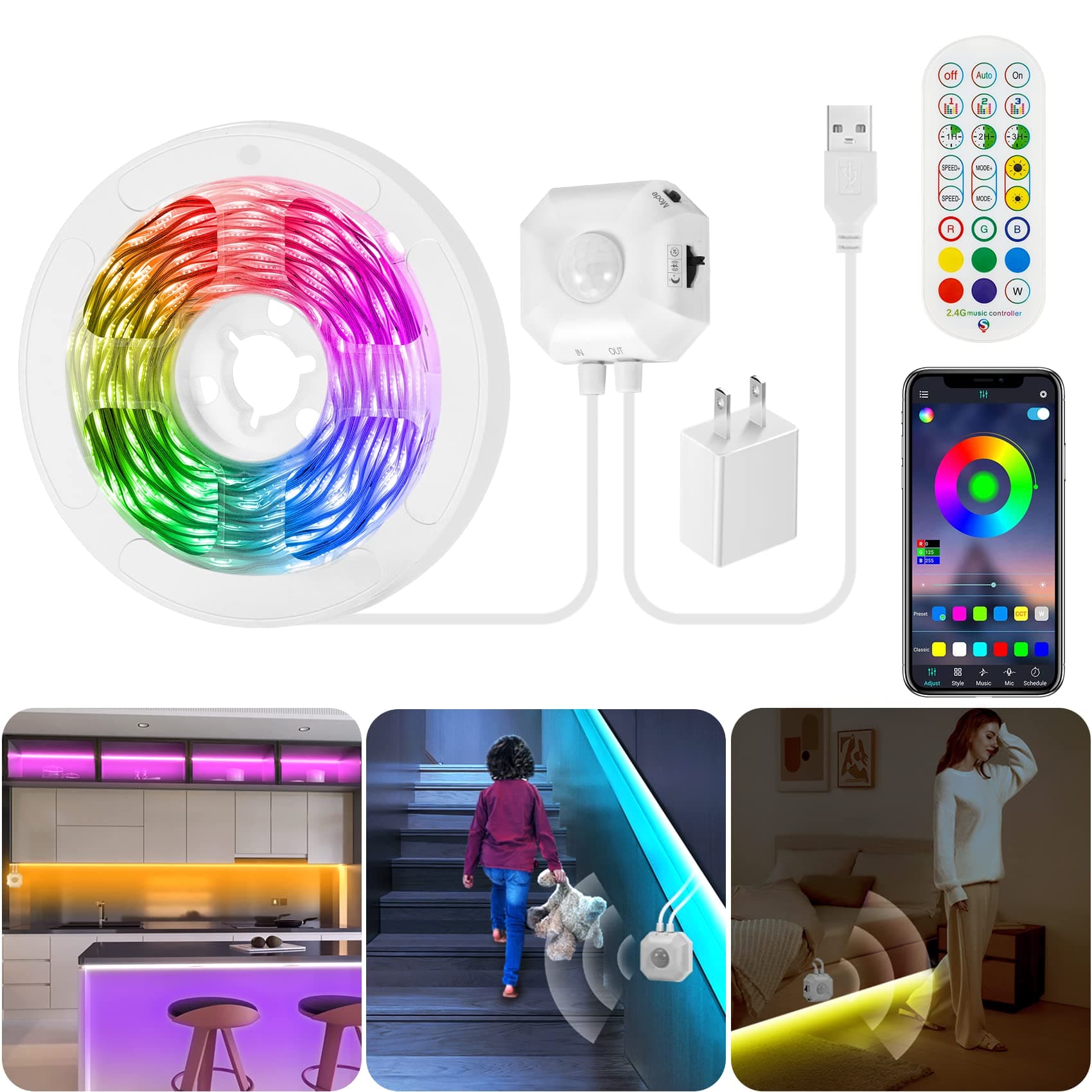 LED Strip Lights Under Bed with Motion Sensor