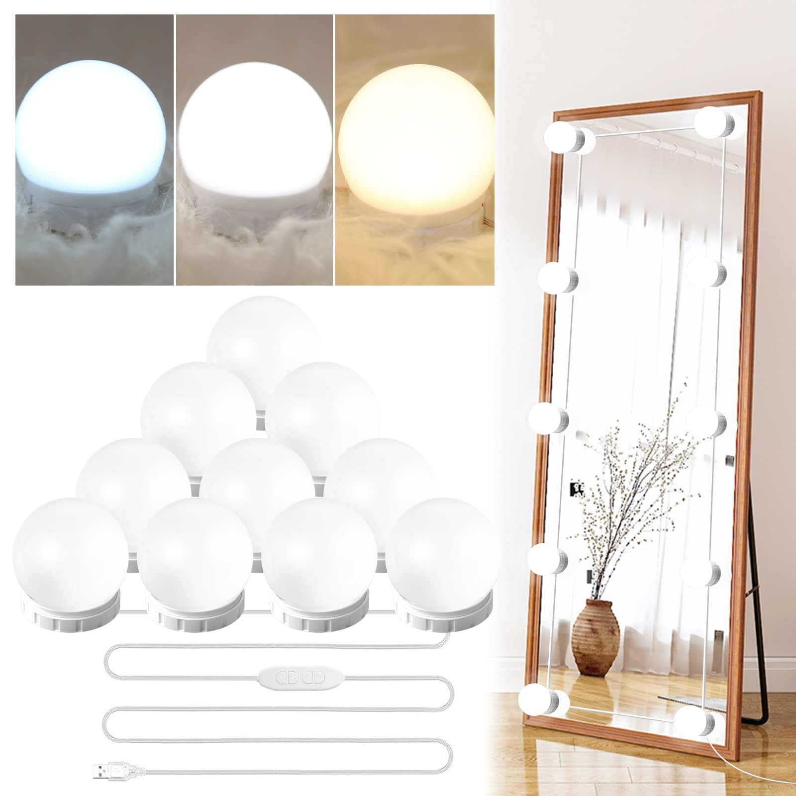 LED Vanity Mirror Lights Hollywood Style Dimmable Strip