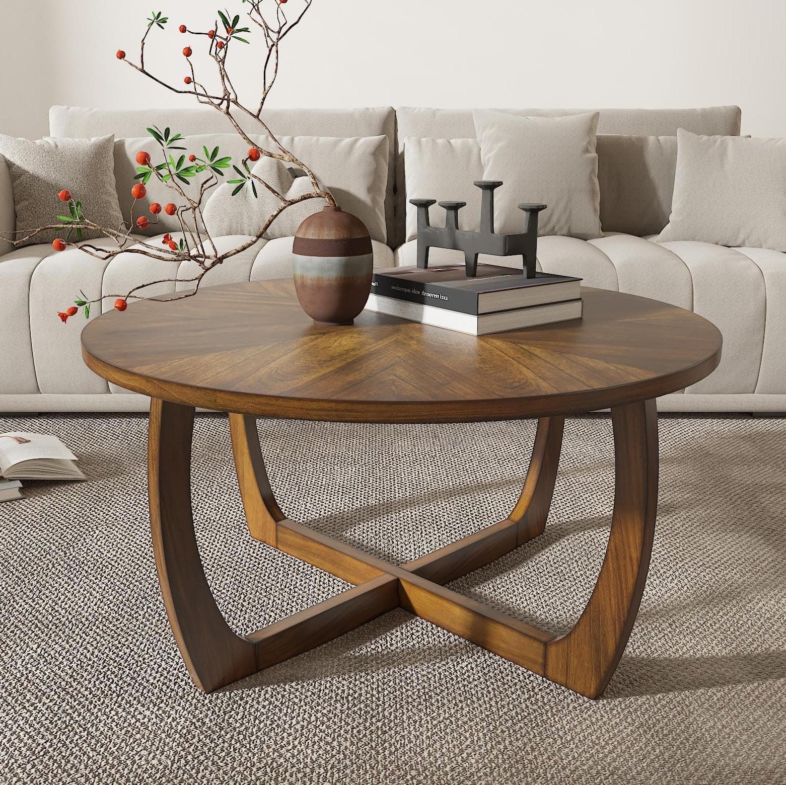 LEEMTORIG Round Wood Coffee Table — Walnut, 33.5 in.