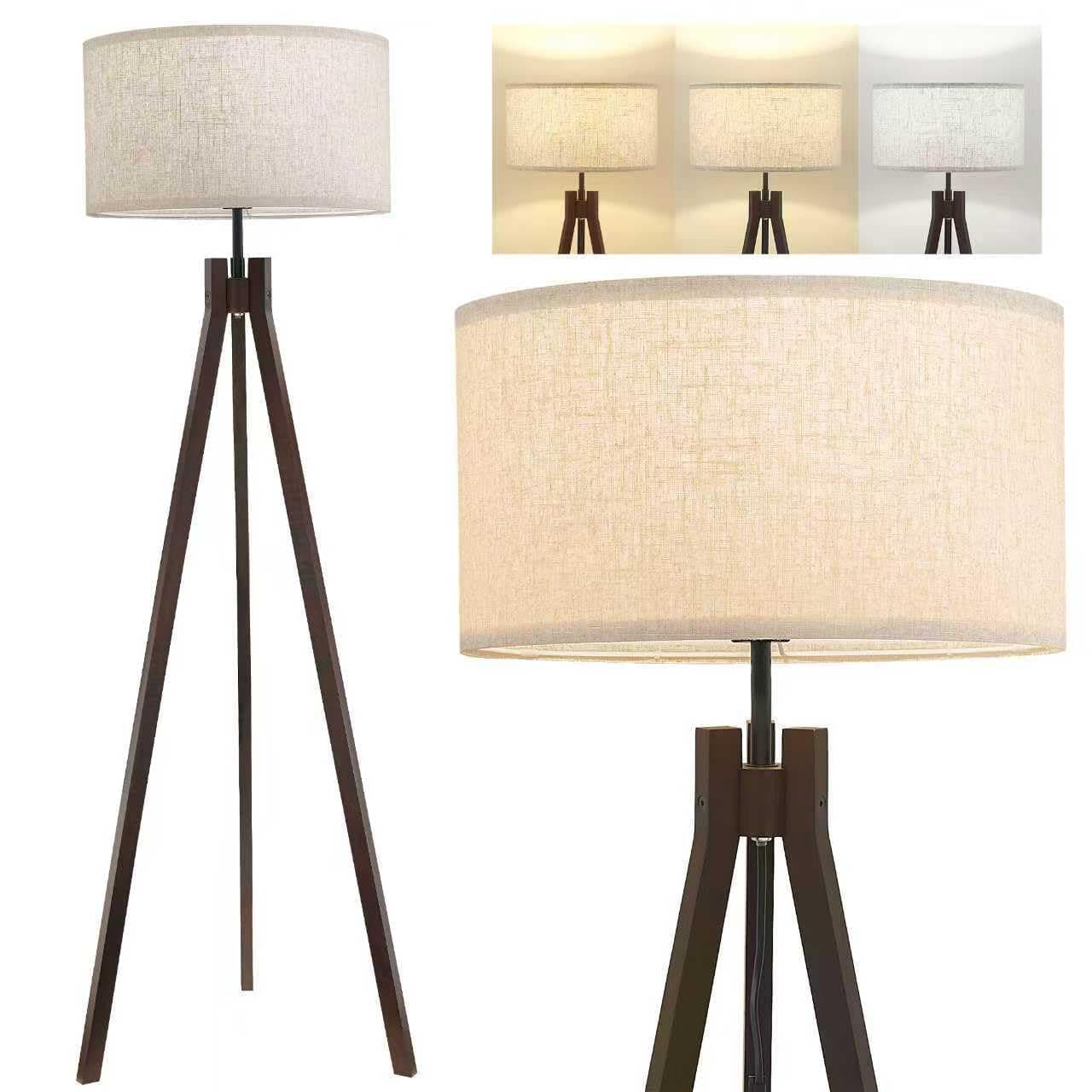 Lepower Wood Tripod Floor Lamp with Linen Shade