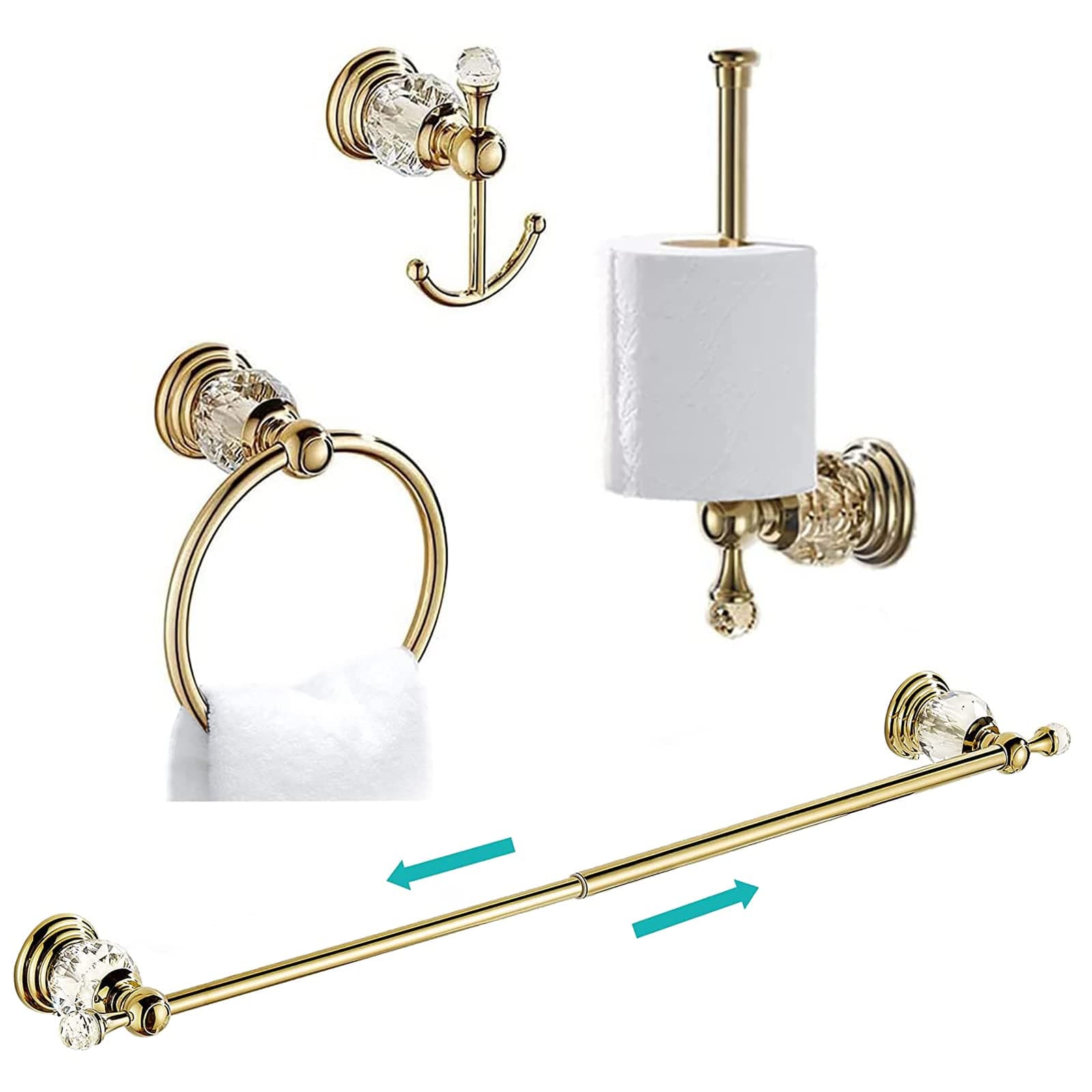 Leyden Crystal Gold 4-Piece Bathroom Hardware Set