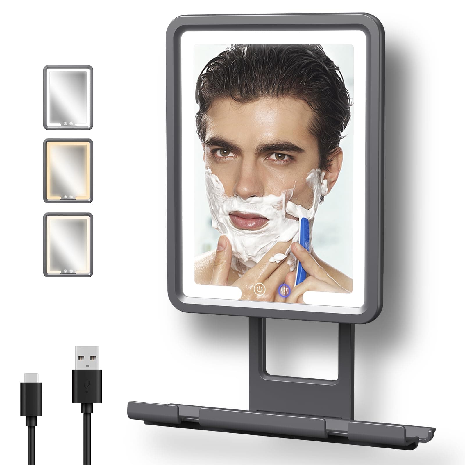 Lighted Fogless Shower Mirror with Heated Anti-Fog