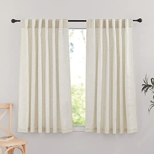 No-Drill Tension Curtain Rod with Linen Panels