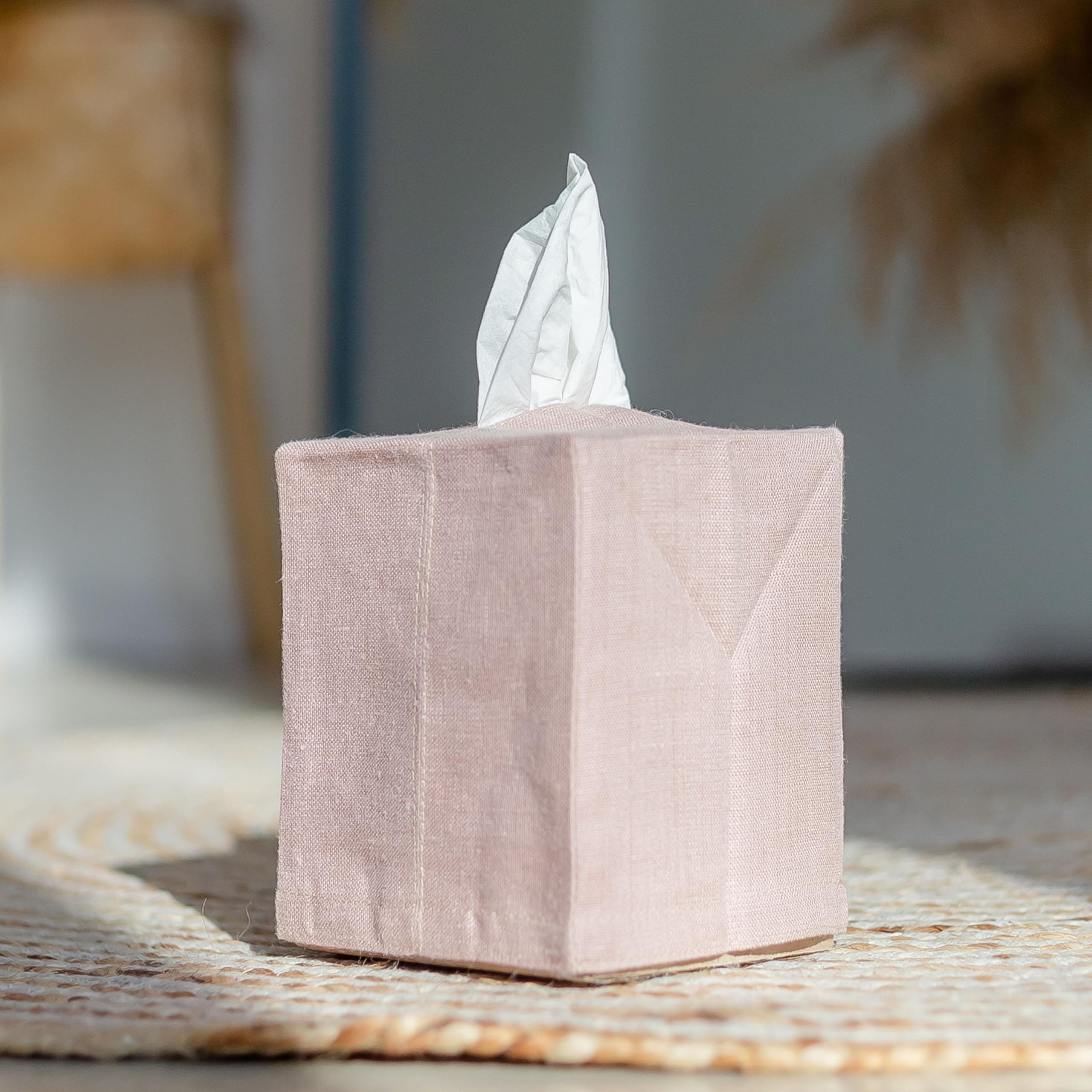 Linen Tissue Box Cover Slipcover, Dusty Pink, Made in USA