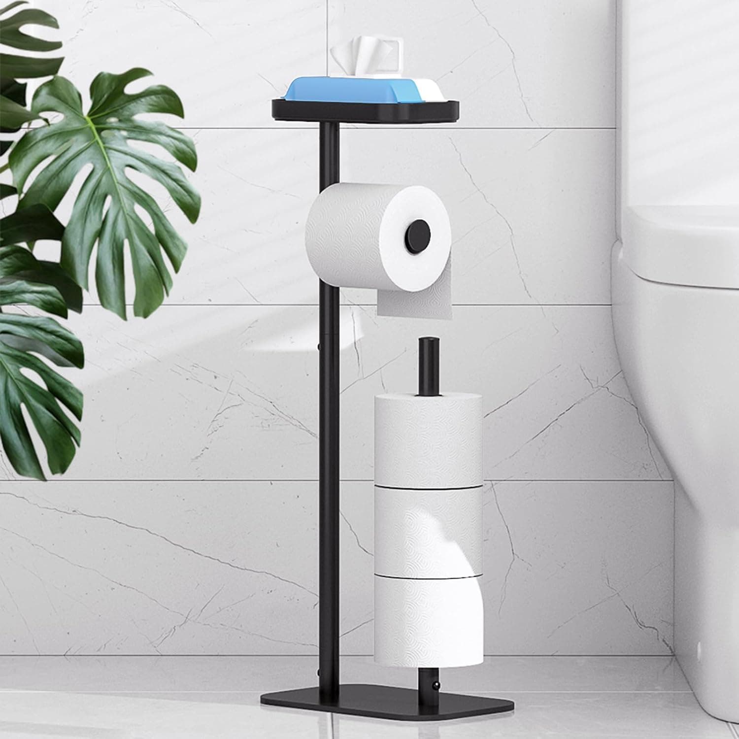 LINKLIFE Black Standing Toilet Paper Holder with Shelf