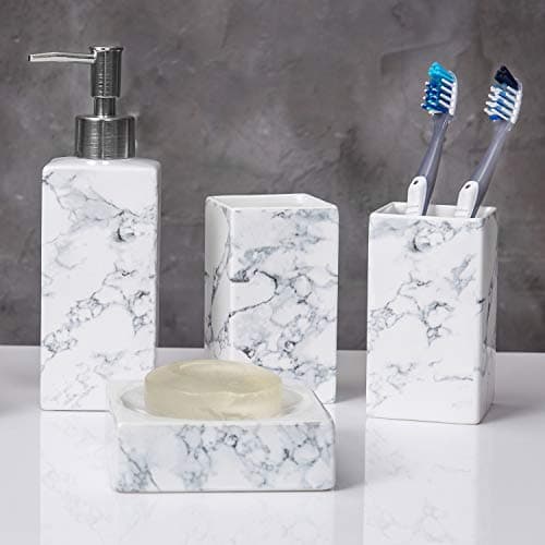 LiveHouse 4-Piece Bathroom Set, Marble Black and White