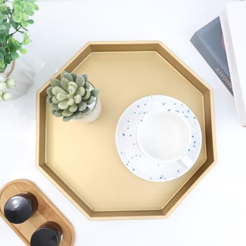 Gold Metal Decorative Tray with Handles, 14x9 in.