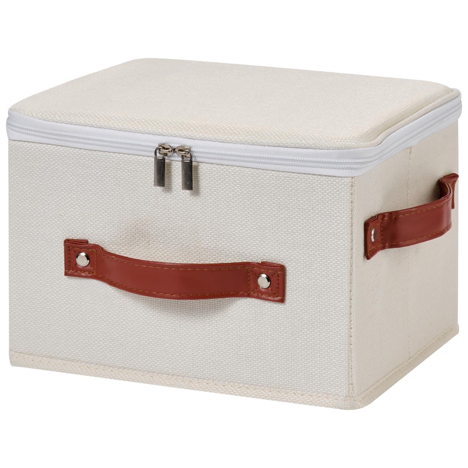 LOLUVIZCO Storage Bin Zippered Lid PU Leather Foldable Black Small