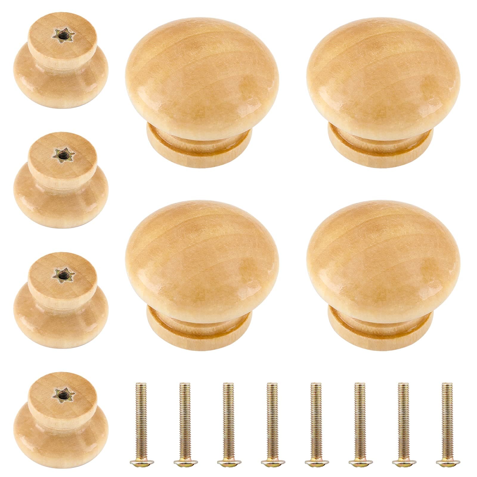 Wood Mushroom Cabinet Knobs Set of 10