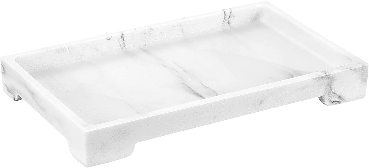 Luxspire Bathroom Vanity Tray White Marble Rectangle