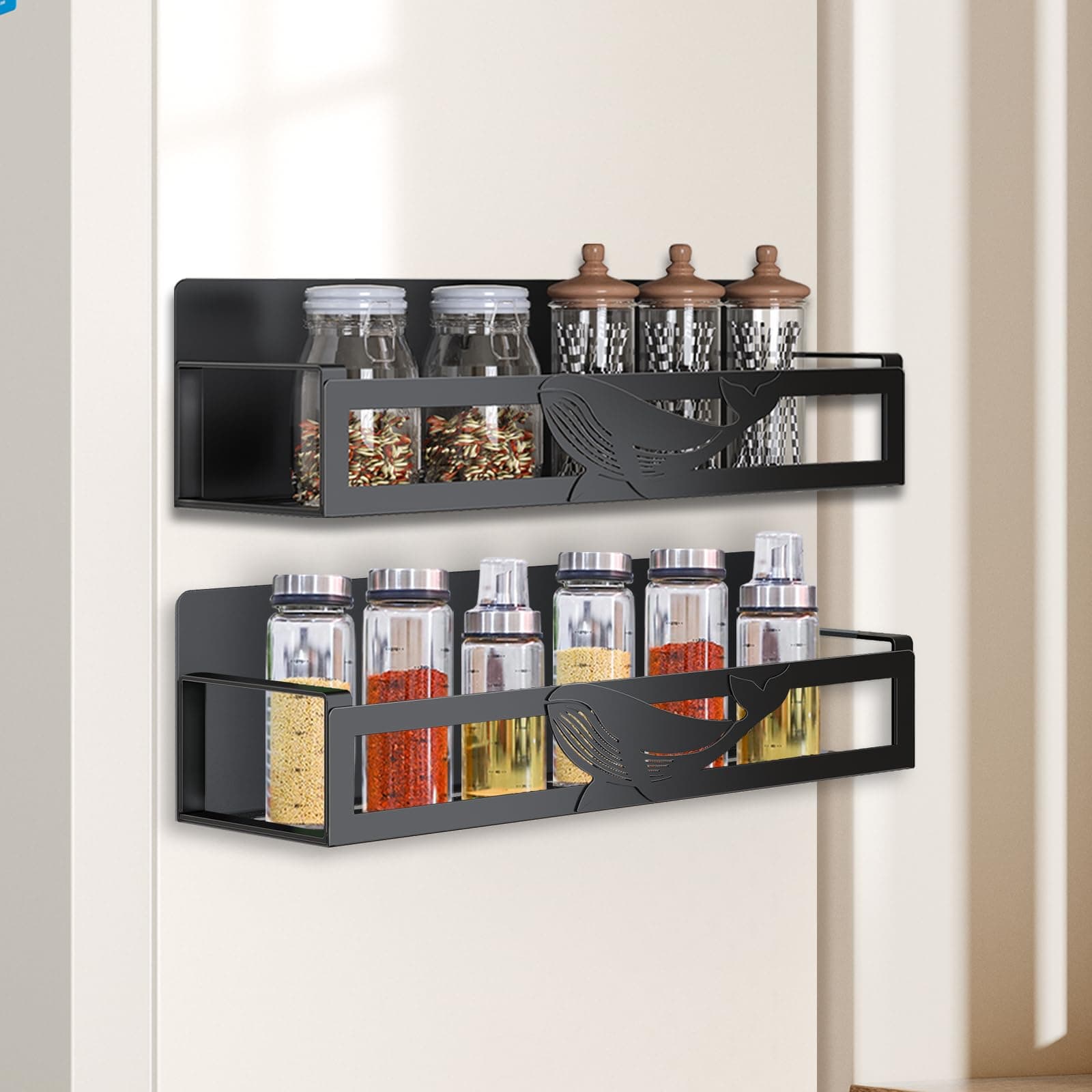 Aufworld Magnetic Spice Rack 3-Pack with 8-Hook Rack