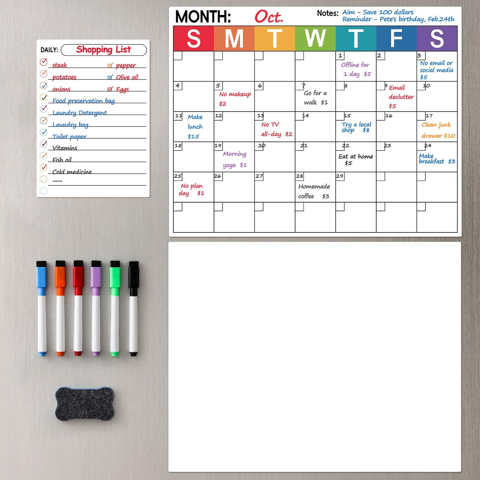 Magnetic Monthly Calendar Refrigerator Whiteboard - Large 17x13