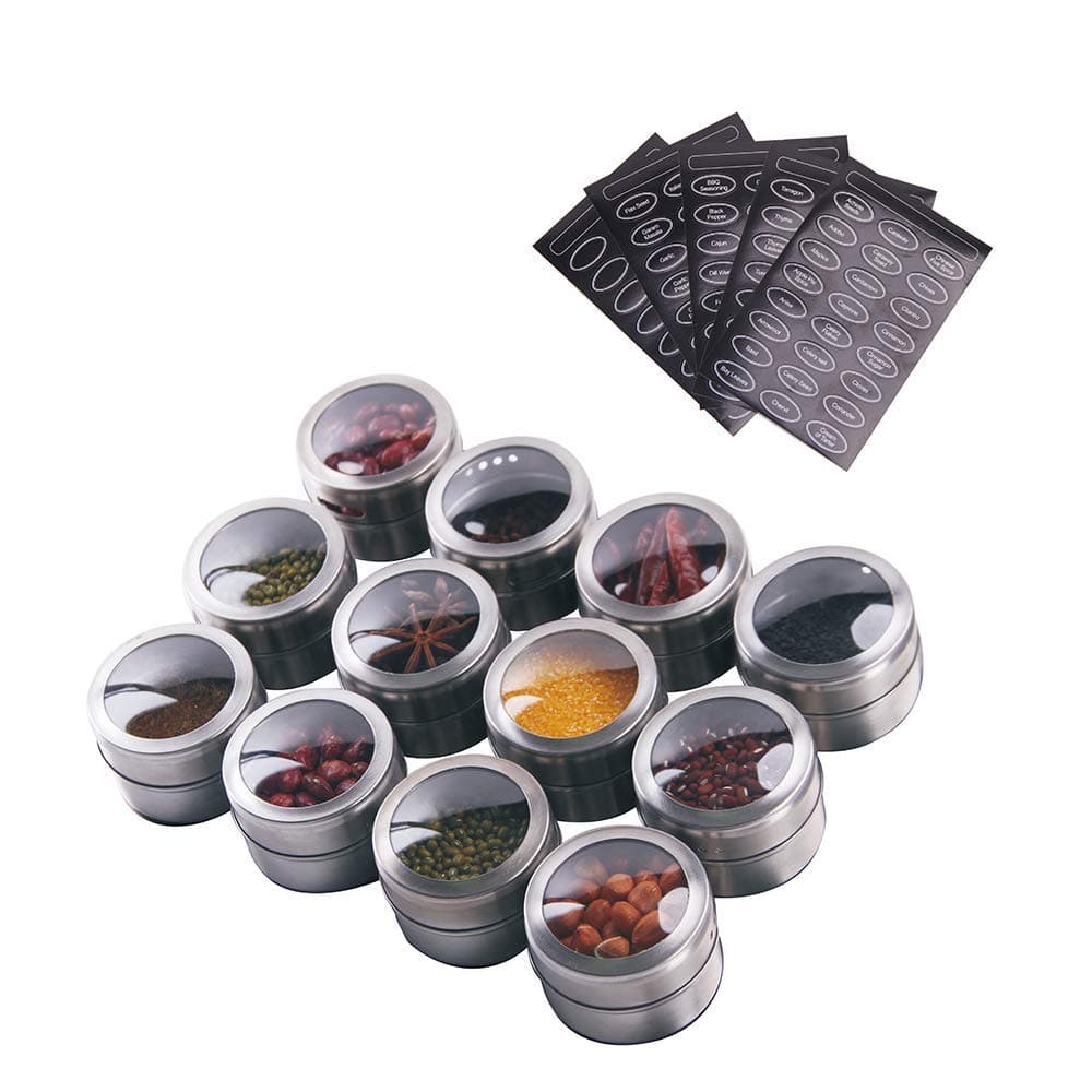 Magnetic Spice Rack Shelf with Clear Jars (12 Pack)