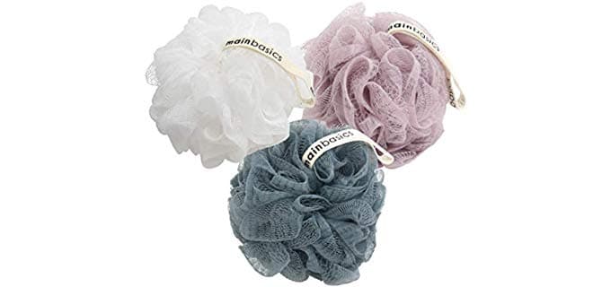 MainBasics Bath Shower Loofah Sponge Pouf Set of 3