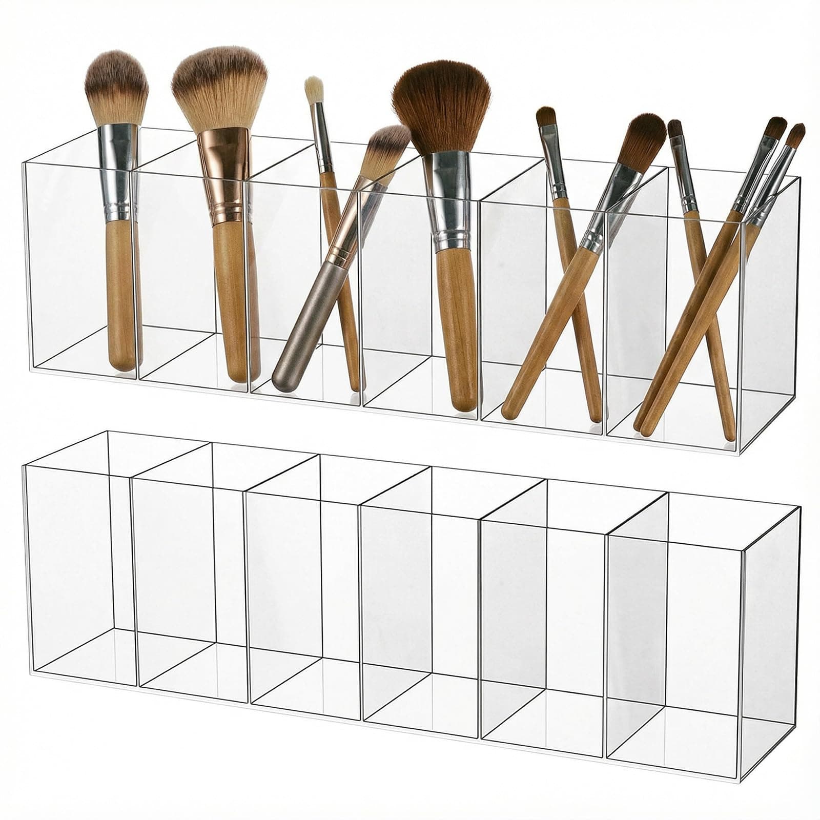 Clear Acrylic Makeup Brush Holder with Multiple Compartments