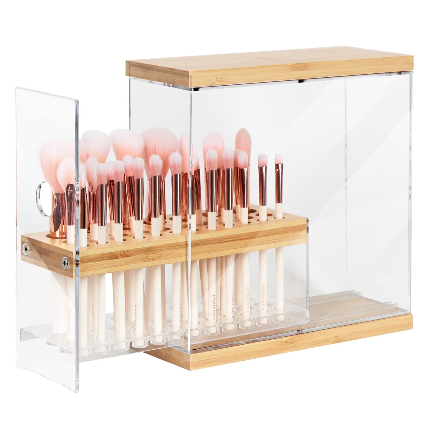 Bamboo Makeup Brush Organizer Holder Natural Wood Vanity
