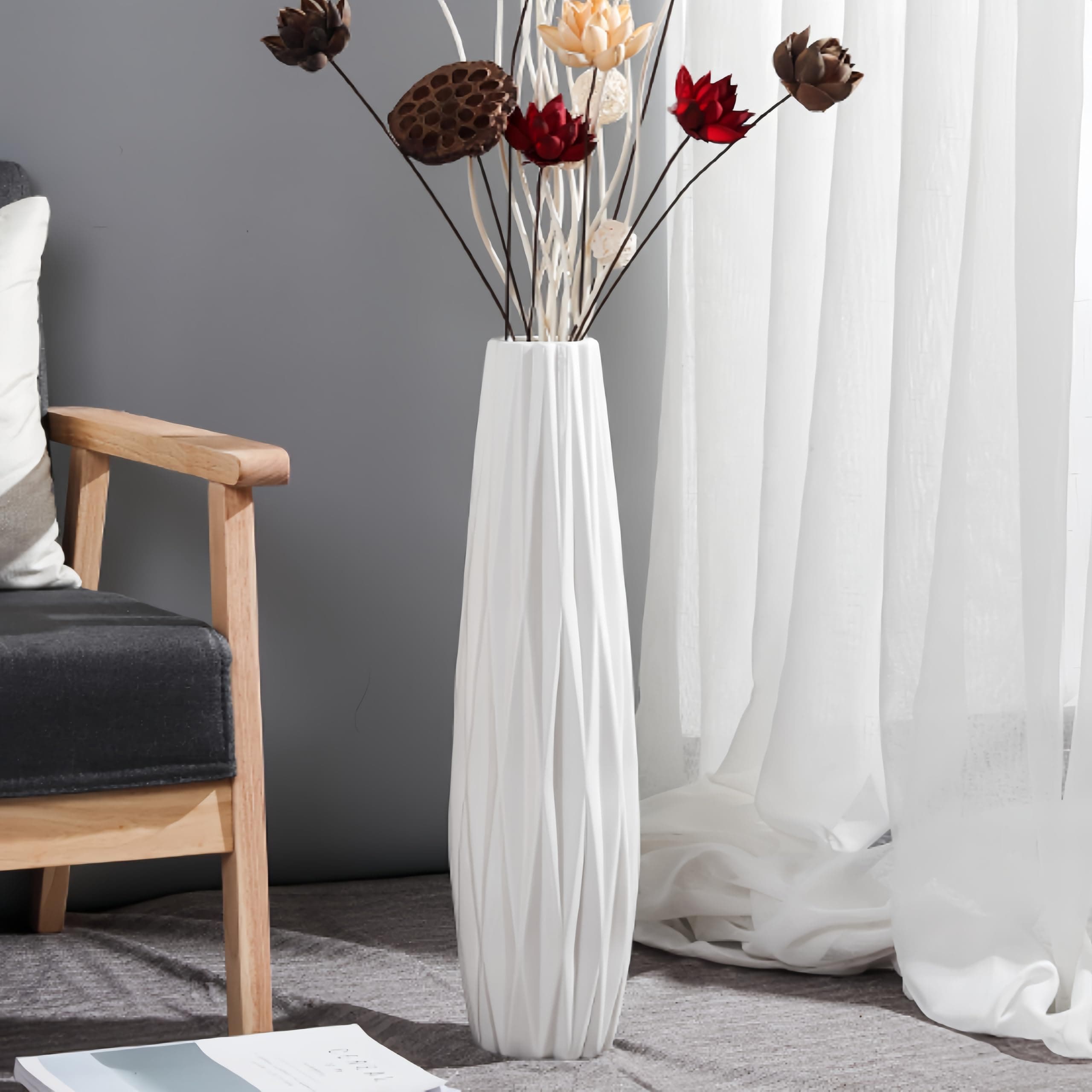 Tall Ceramic Floor Vase, 18 in., Matte White