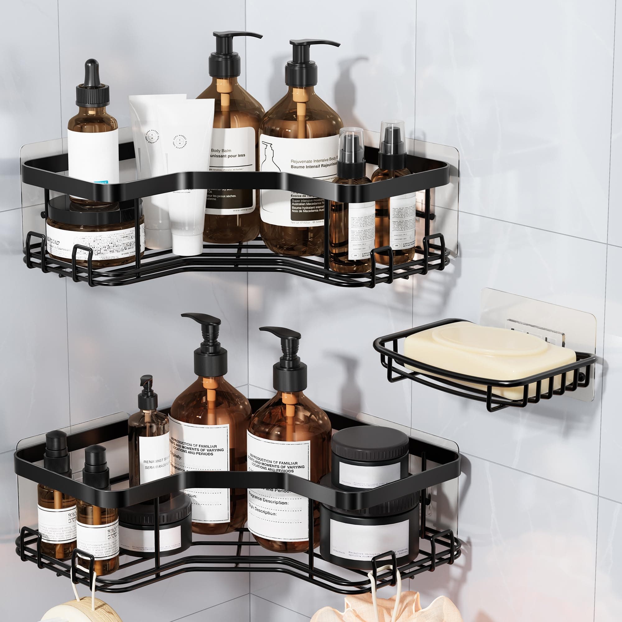 MAXIFFE 3-Pack Corner Shower Caddy with Soap Holder