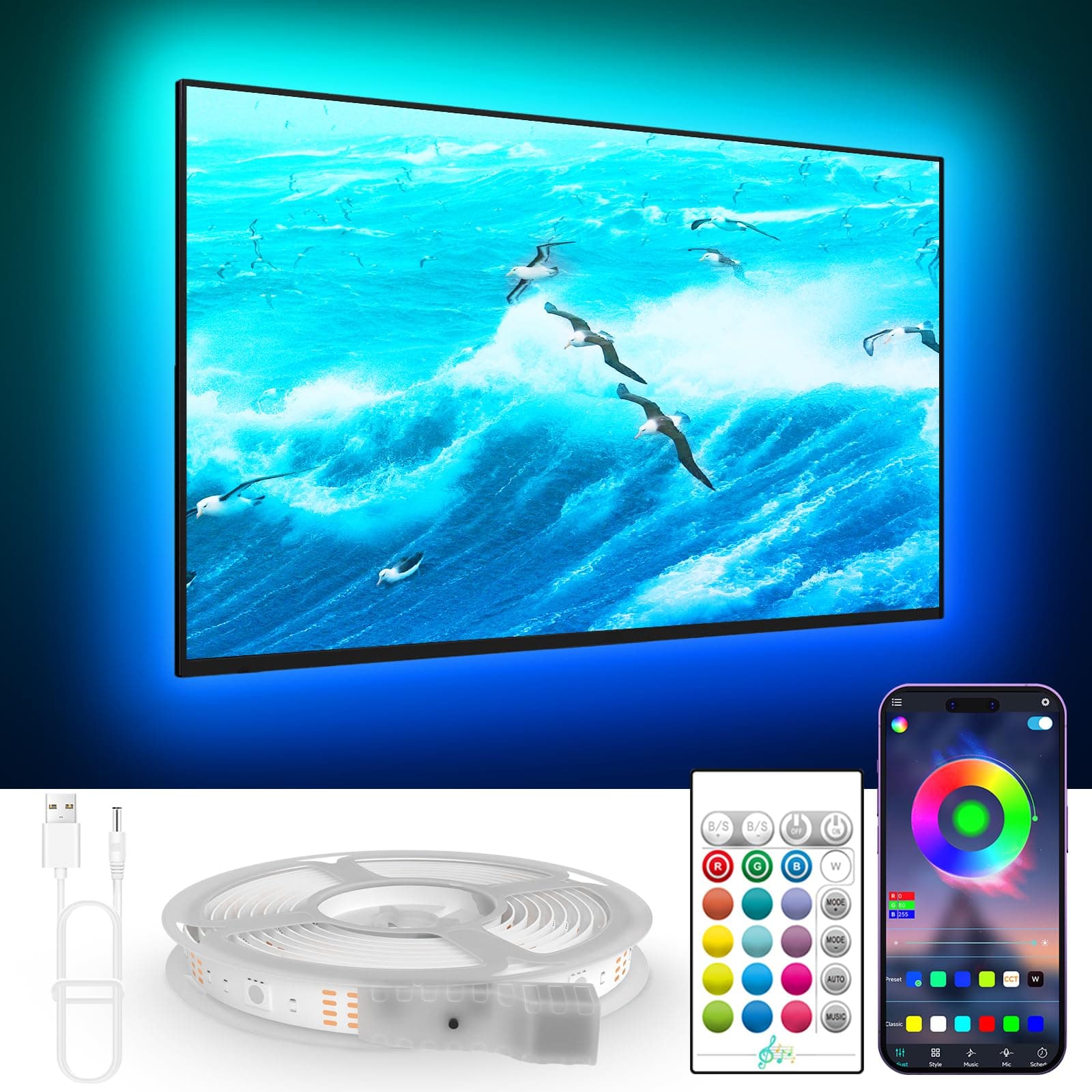 Maylit TV LED Backlight - Bluetooth App Control, Music Sync