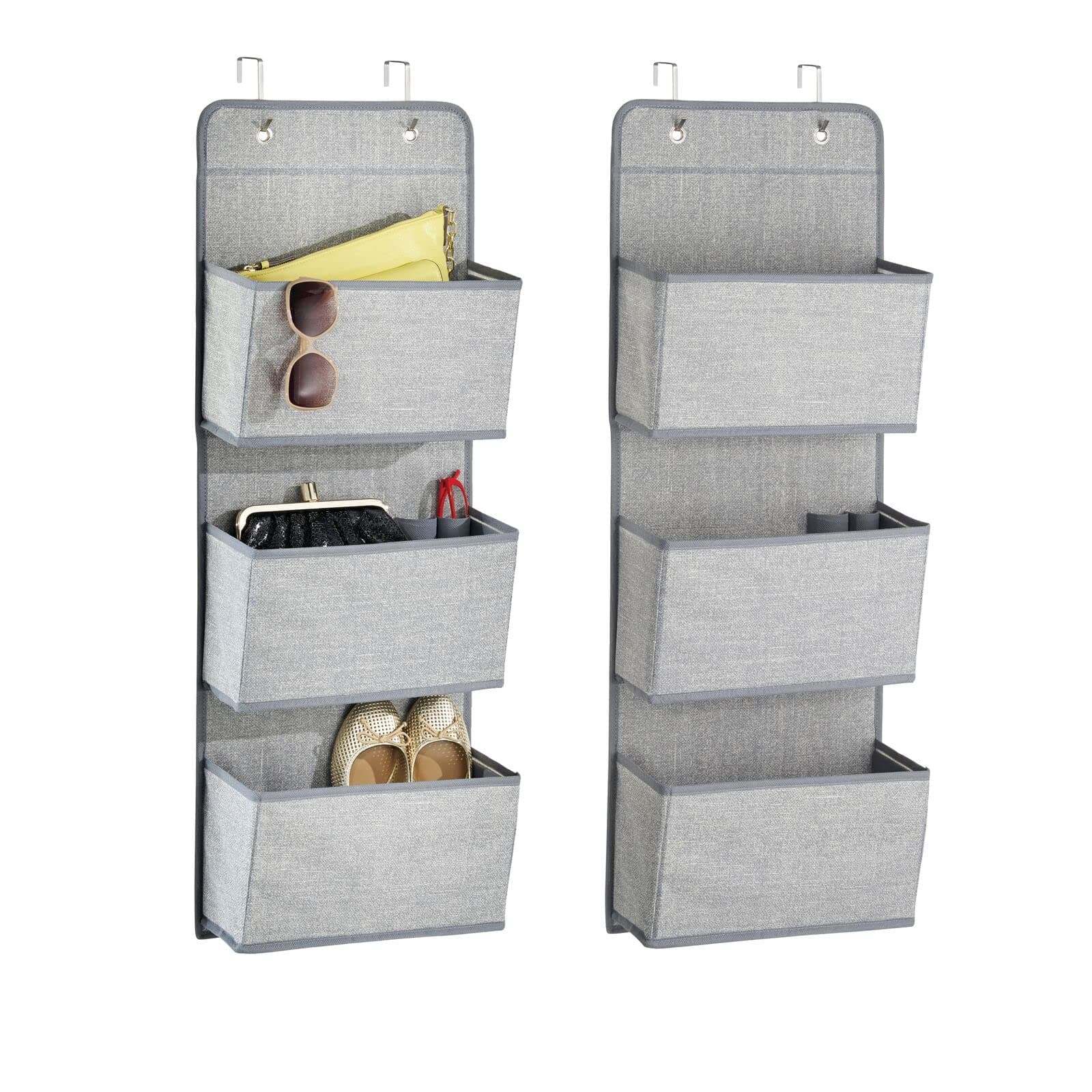 mDesign Fabric Hanging Organizer Over Door with Hooks - Bedroom