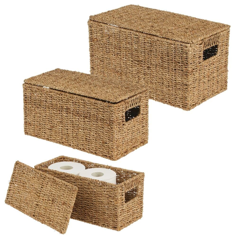mDesign Natural Woven Seagrass Closet Storage Organizer Basket