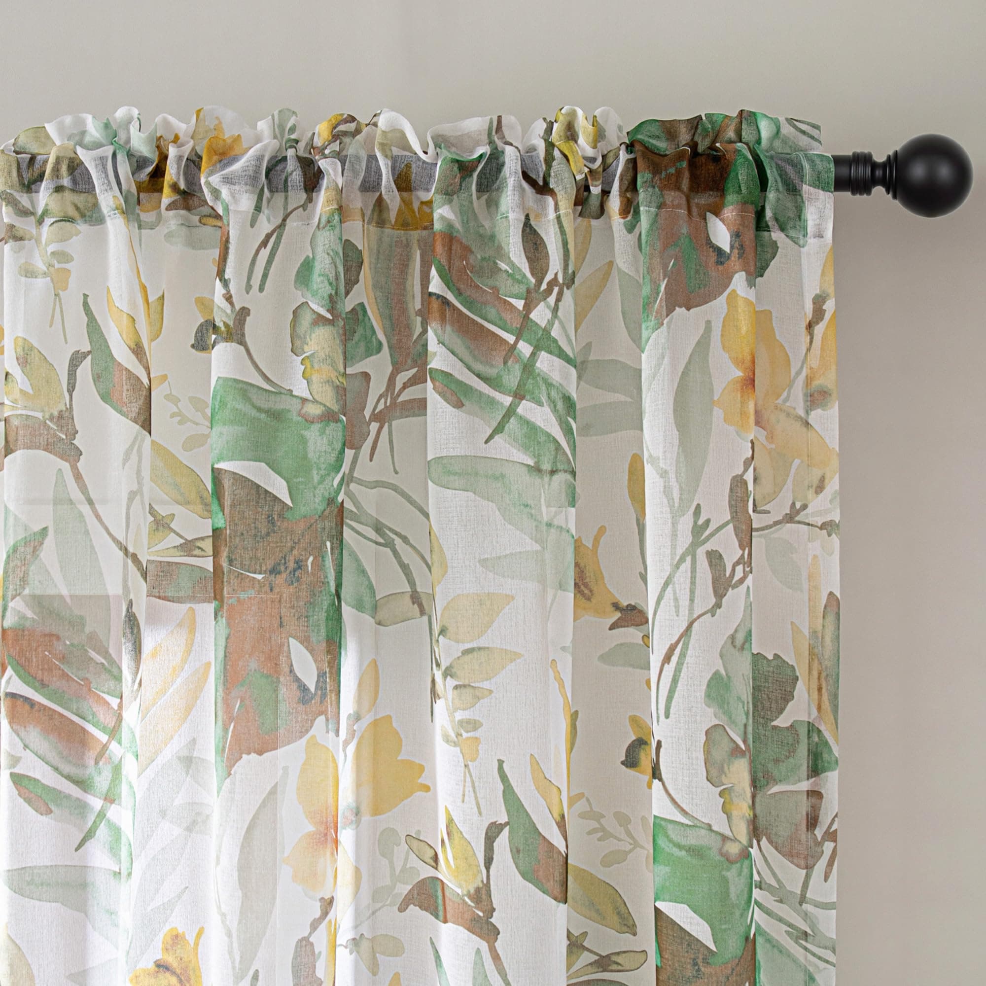 MEETSKY Floral Sheer Curtains for Bedroom Window 72 in Length Yellow Farmhouse 2 Panels