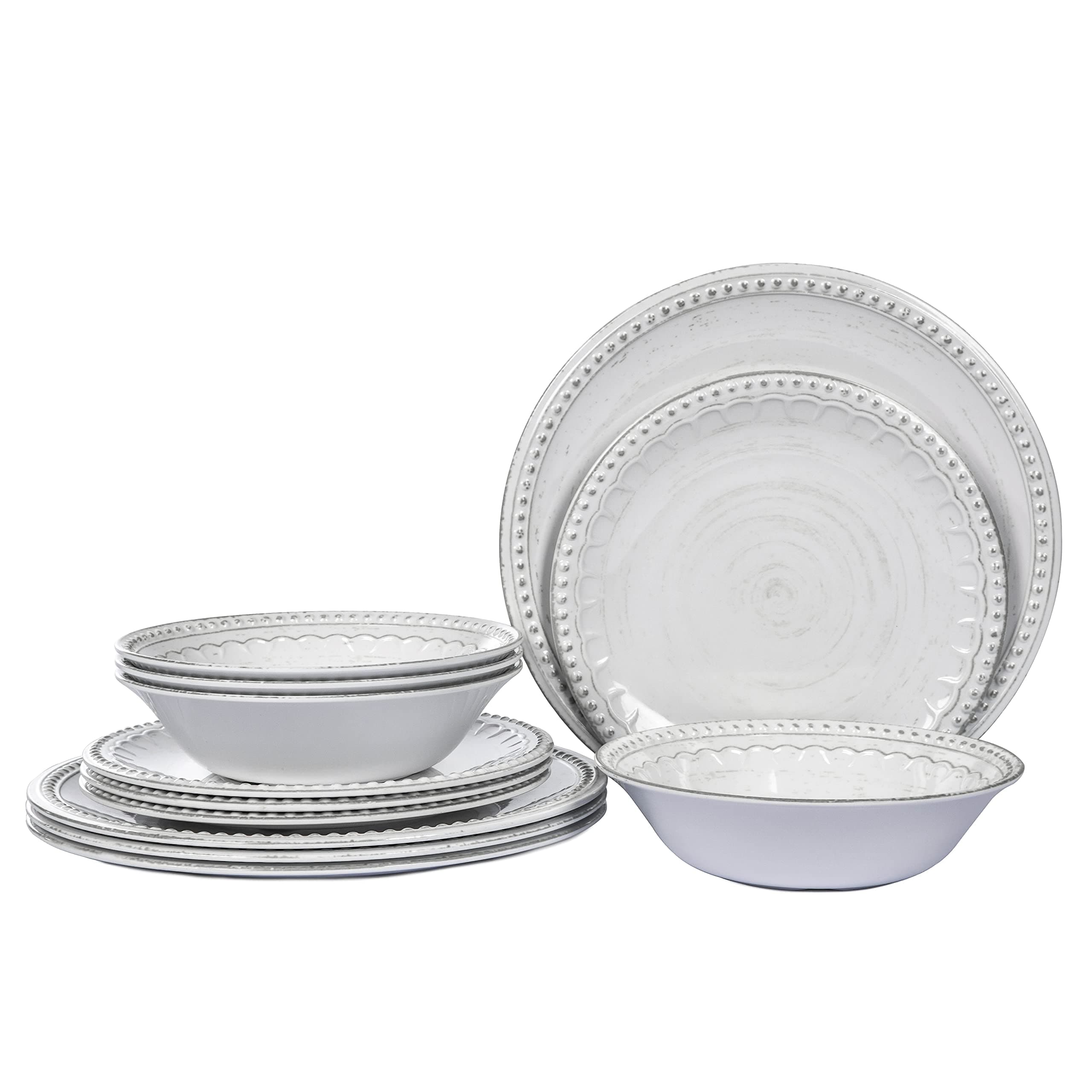 Melamine Dinnerware Set 12 Pieces for 4 Outdoor Modern Grey
