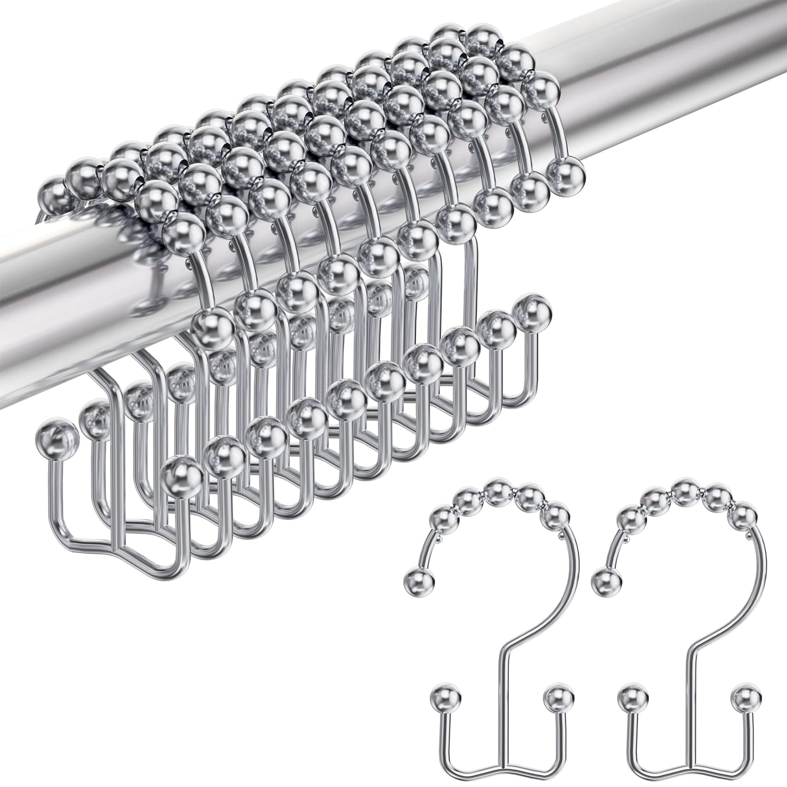 MENGJINGO Wide Shower Curtain Hooks - Chrome, Set of 12