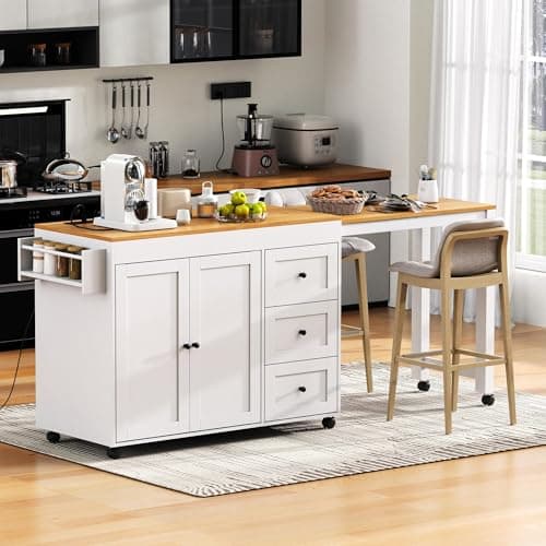 Merax 53-Inch Rolling Kitchen Island with Drawers and Shelves
