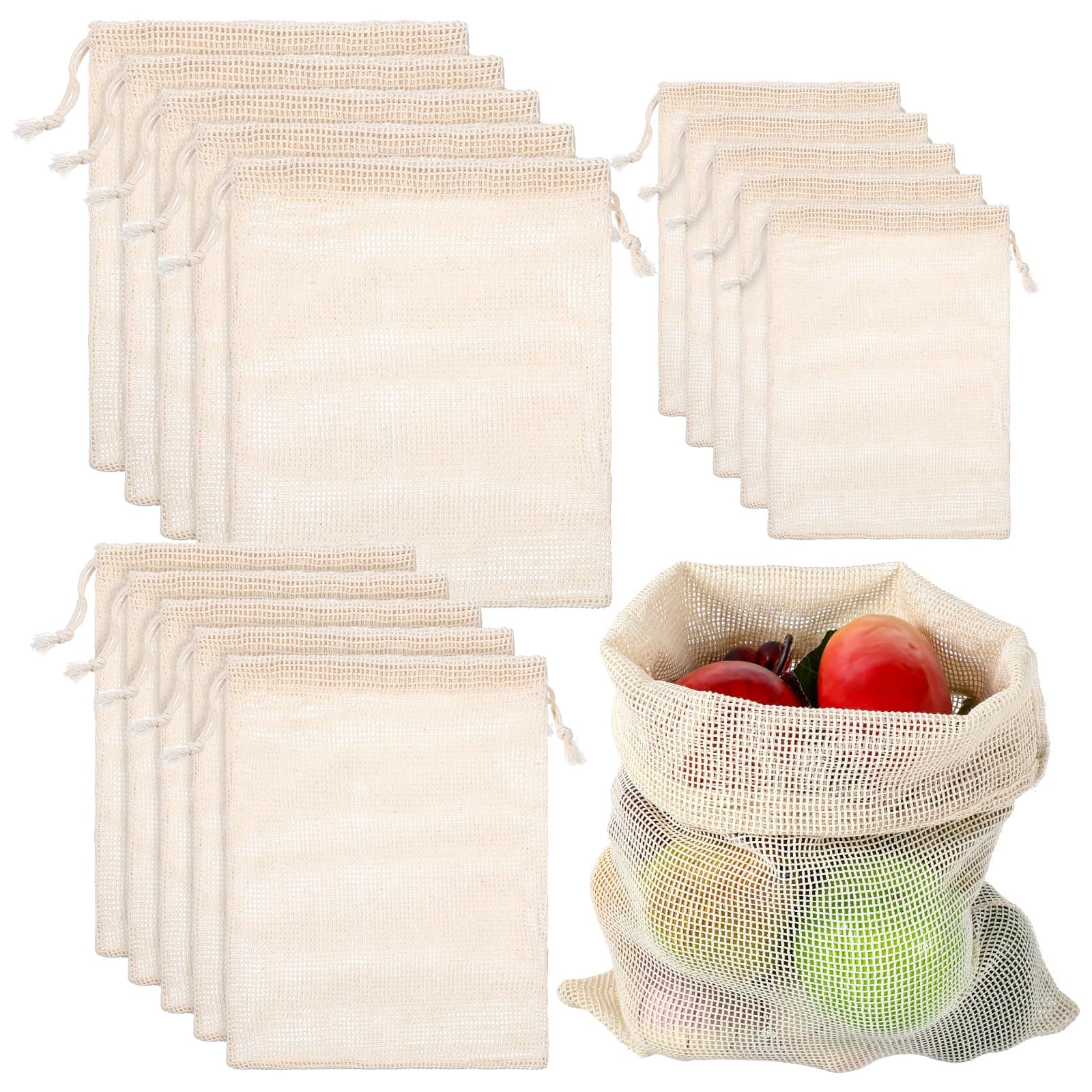 Reusable Mesh Produce Bags Cotton 9-Pack