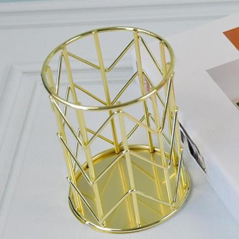 Gold Metal Mesh Makeup Brush Holder Cylinder Vanity