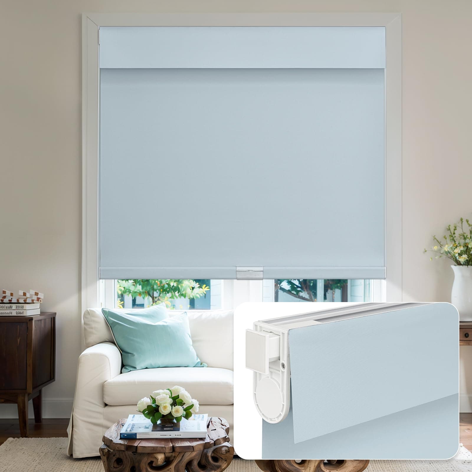 MiLin Blackout Roller Shades Linen Texture Cordless