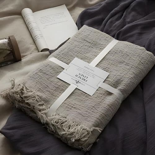 MINUPWELL Natural Linen Throw Blanket